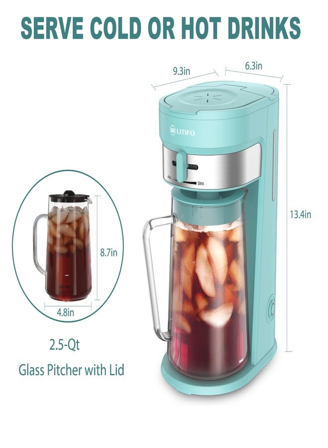 LITIFO Iced Tea Maker and Iced Coffee Maker Brewing System with 2.5-quart Pitcher, sliding strength selector for Taste Customization, Stainless Steel (Green) - Image 3