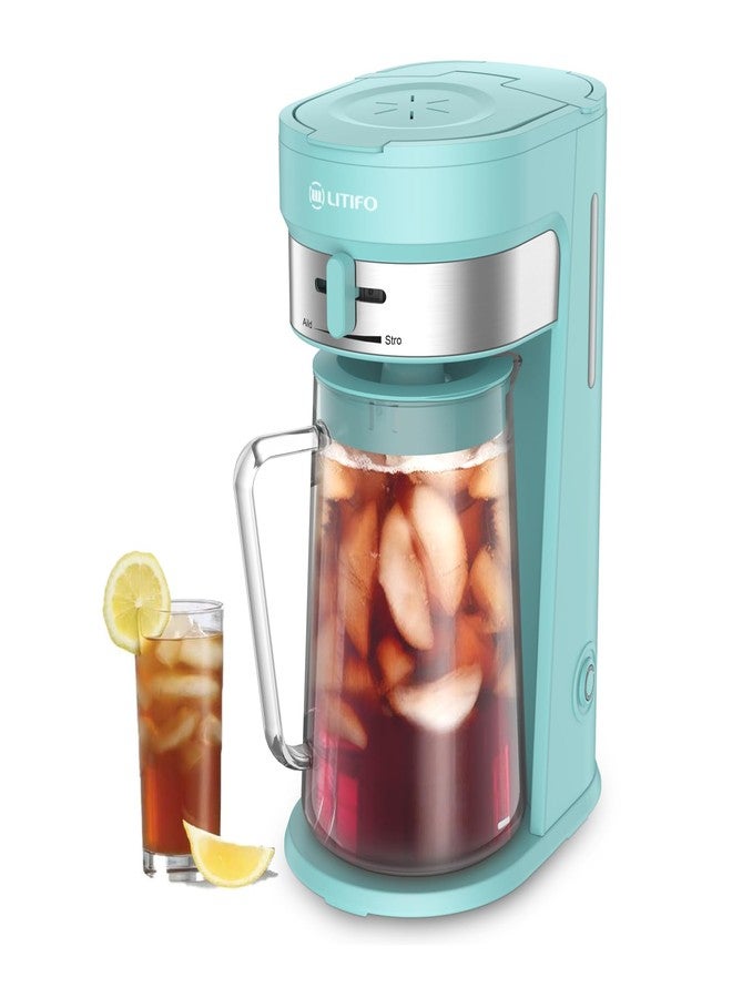 LITIFO Iced Tea Maker and Iced Coffee Maker Brewing System with 2.5-quart Pitcher, sliding strength selector for Taste Customization, Stainless Steel (Green) - Image 1