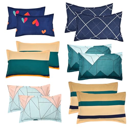 RUSTIC LINEN 144 TC Premium Glace Cotton Assorted Printed Floral Design Pillow Cover -17X27Inches,Breathable Envelope Closure Pillow Cases,Set of 6 (12 Pieces),Multicolor Pillow Covers - Image 1