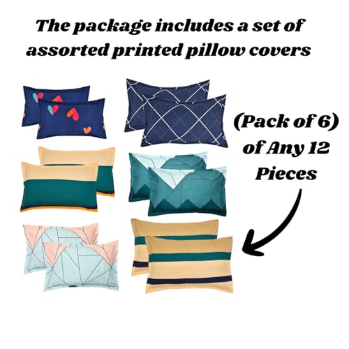 RUSTIC LINEN 144 TC Premium Glace Cotton Assorted Printed Floral Design Pillow Cover -17X27Inches,Breathable Envelope Closure Pillow Cases,Set of 6 (12 Pieces),Multicolor Pillow Covers - Image 2