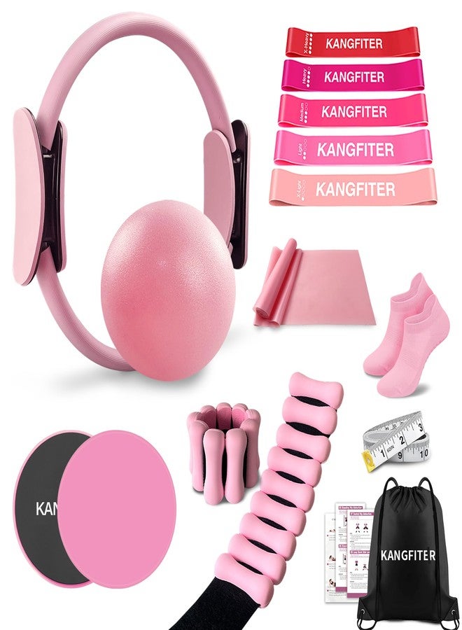 KANGFITER Pilates Equipment Kit for Home Workout, Pilates Ring and Ball Set with Adjustable Ankle Wrist Weights, Resistance Bands, Tape Measure, Bag, Pilates Essentials Accessories for Women Yoga - Image 1