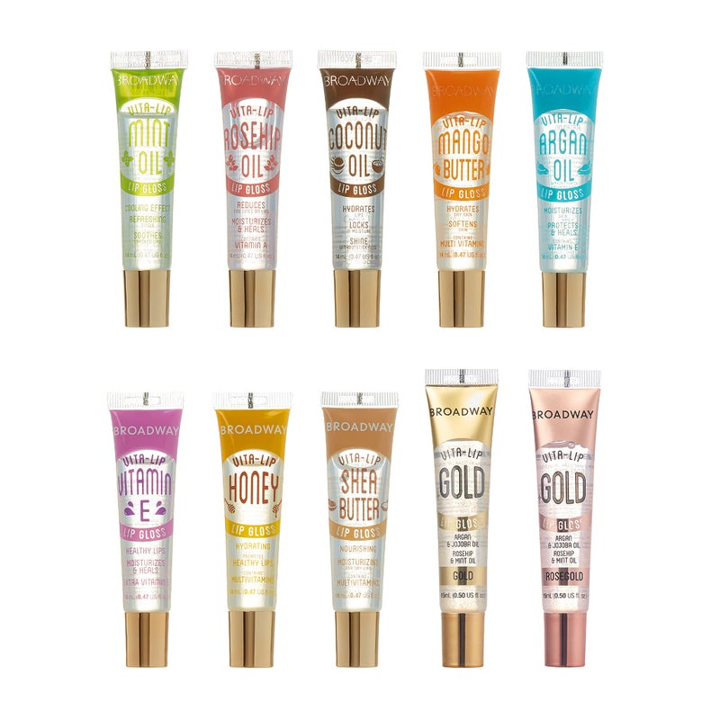 Ruby Kisses Ruby Kisses Broadway Vita-Lip Clear Lip Gloss (10 Pack), Ultra-Hydrating & Soothing Formula with Vitamins, High-Shine Non-Sticky Finish Lip Balm with Mint, Rosehip, Coconut, Mango, Argan, Honey, Shea 