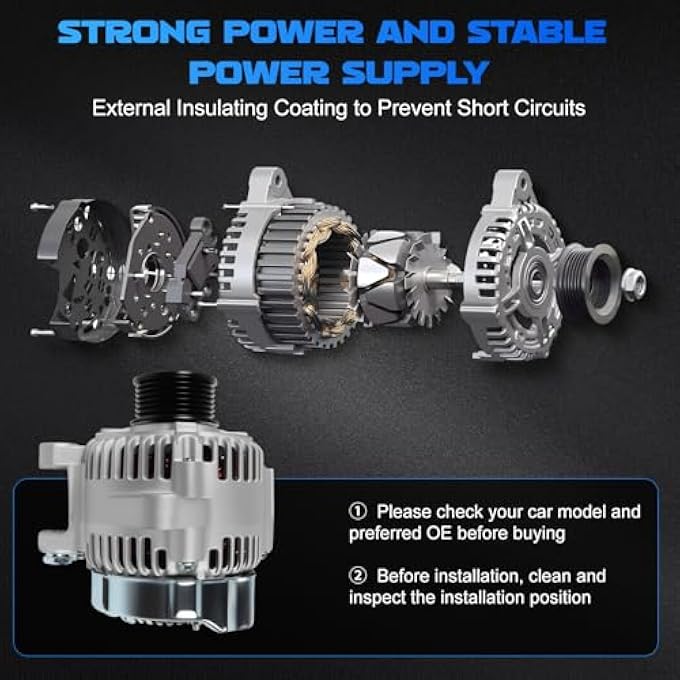 YOMALL Alternator 13958 for 2002-2003 Camry 2.4L for 2002-2003 Solara 2.4L L4 Vehicle Replacement Alternator 80A 7PK 13958N 27060-0H010 27060-28170 102211-2380 102211-2480 - Image 5