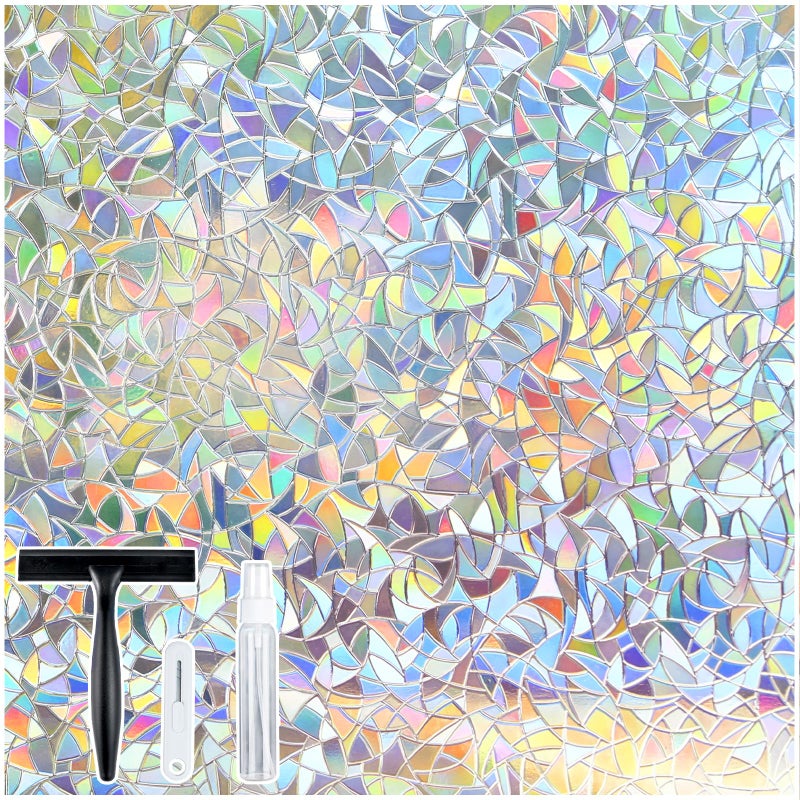 rabbitgoo Window Privacy Film Stained Glass Rainbow 3D Prism Decorative Iridescent Window Sticker Static Cling Suncatcher UV Protection for Home Heat Control, 17.5" x 78.7" - Image 1