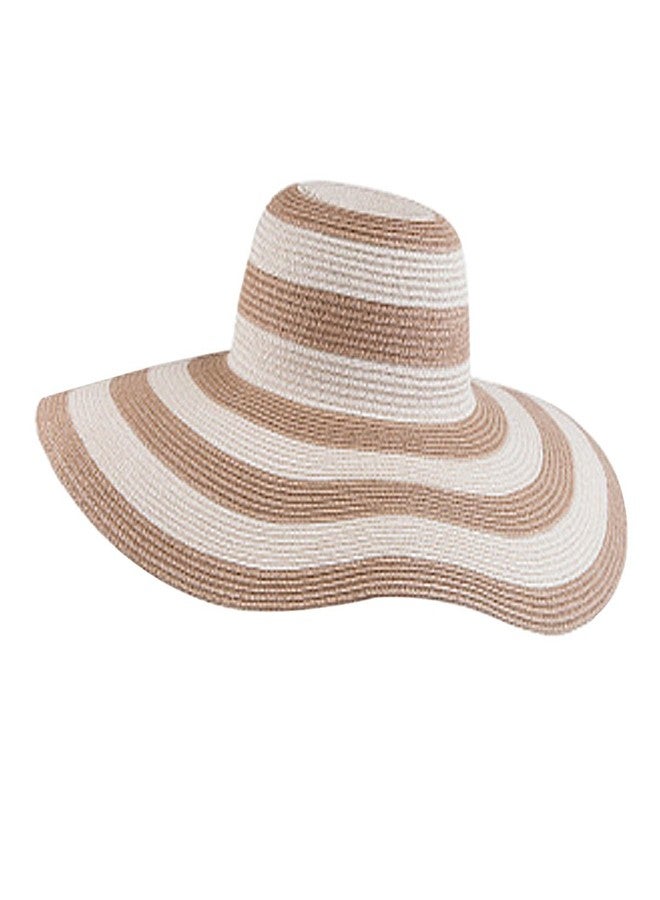 Queena Women Stripe Straw Hat Wide Brim Sun Hat Foldable Summer Beach Caps Gift for Mom Wife Girlfriend Khaki - Image 1