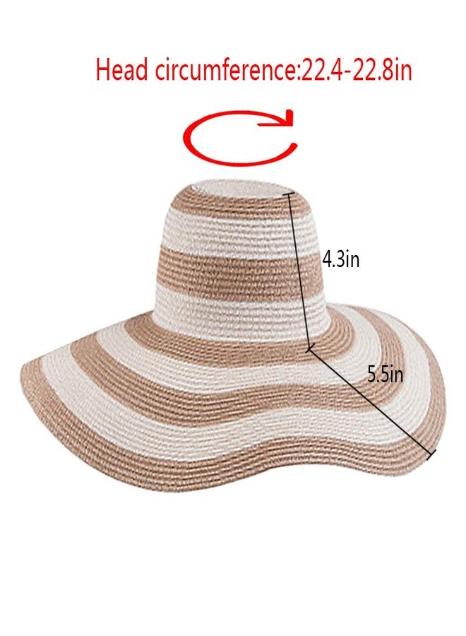 Queena Women Stripe Straw Hat Wide Brim Sun Hat Foldable Summer Beach Caps Gift for Mom Wife Girlfriend Khaki - Image 5