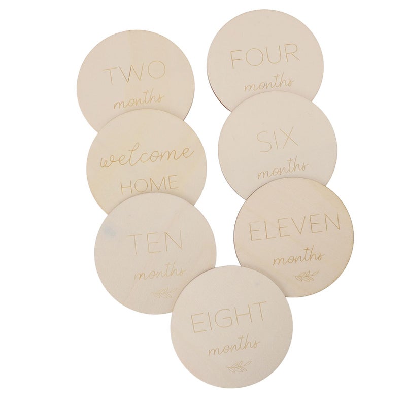 Baby Monthly Milestone Cards 7Pcs Wooden Disc Double Sided Photo Props - Image 3
