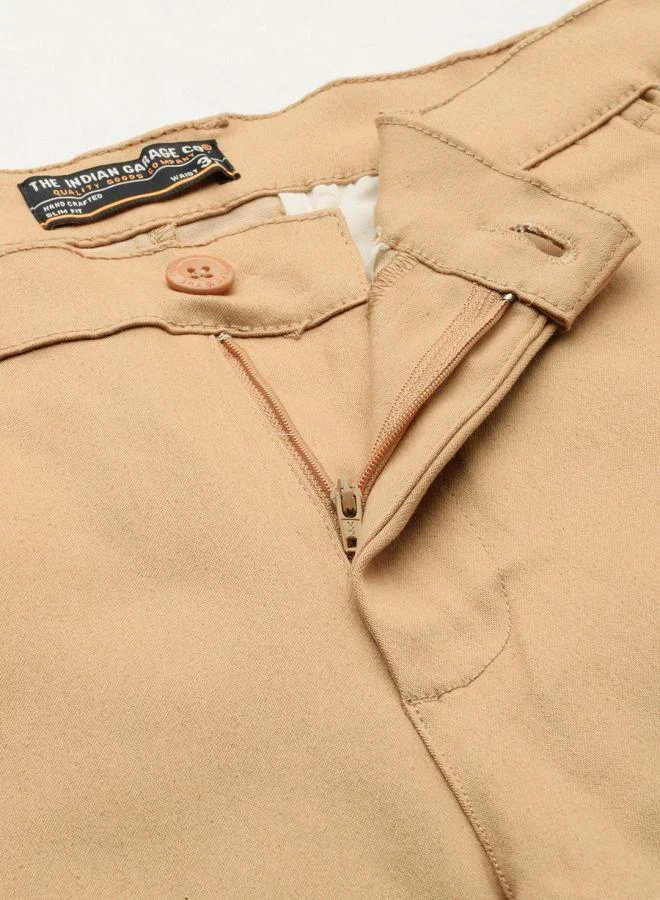 The Indian Garage Co  Men Slim Fit Solid Mid-Rise Stretchable Chinos for Men | Best Price UAE