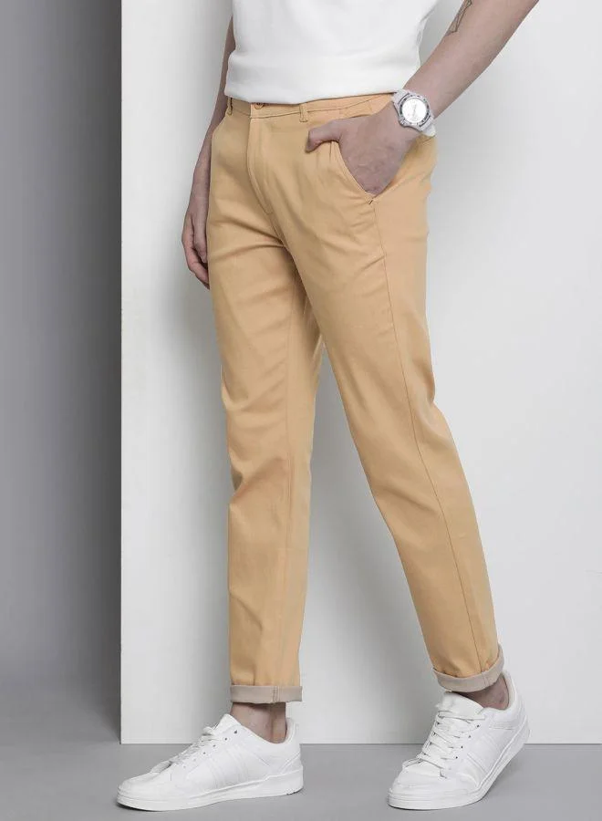 The Indian Garage Co  Men Slim Fit Solid Mid-Rise Stretchable Chinos for Men | Best Price UAE