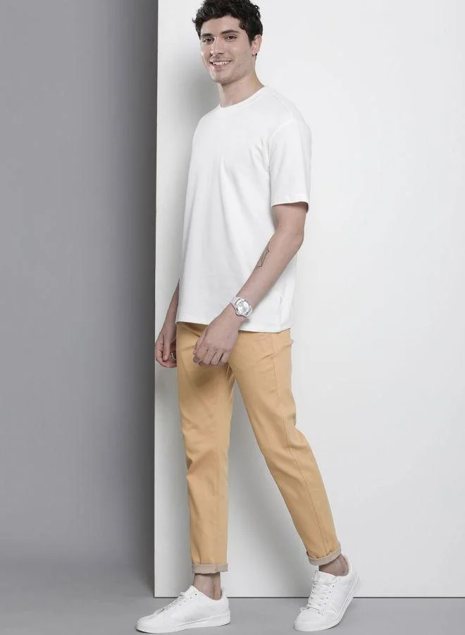 The Indian Garage Co  Men Slim Fit Solid Mid-Rise Stretchable Chinos for Men | Best Price UAE