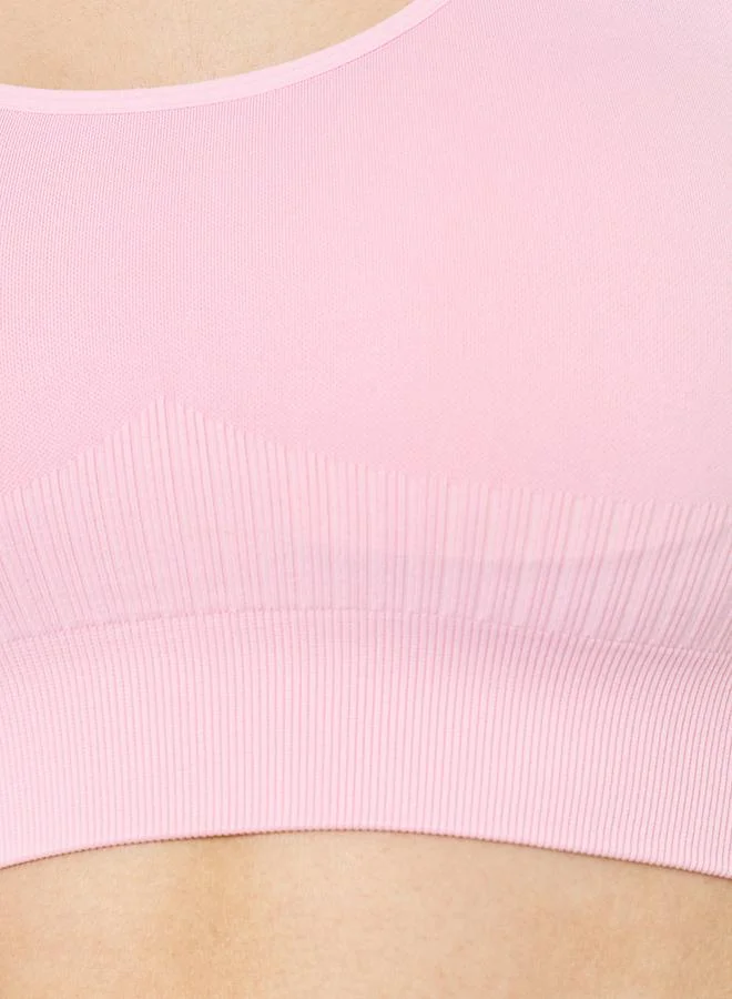 Styli Active Women Pink Tonal Jacquard Sports Bra and Leggings Set