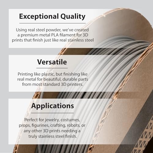Proto-Pasta Protopasta Stainless Steel Filled PLA 3D Printer Filament | ProtoPlant Metal-Filled PLA Plastic Printer Filament with 60% Steel | Polish & Patina Friendly Metal Composite Filament | 2kg Metallic Spool - Image 4