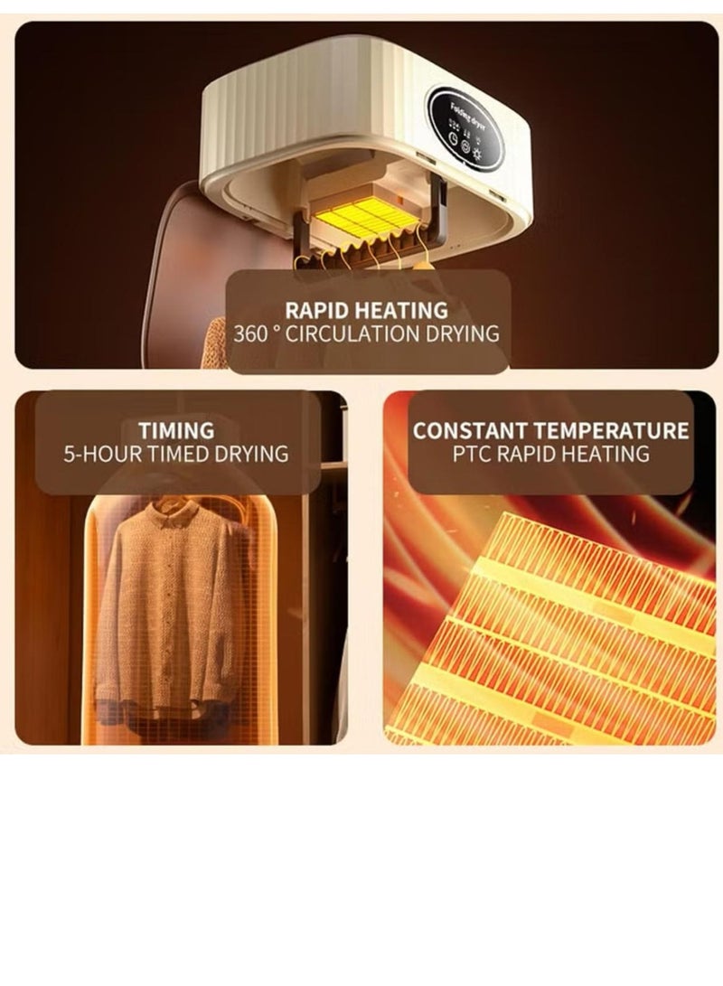 مجفف ملابس محمول، جهاز تسخين الملابس الداخلي مع غطاء، مجفف ملابس قابل للطي بقدرة 600 وات مع مؤقت 4 ساعات وإضاءة فوق البنفسجية، مجفف ملابس السفر - Image 2