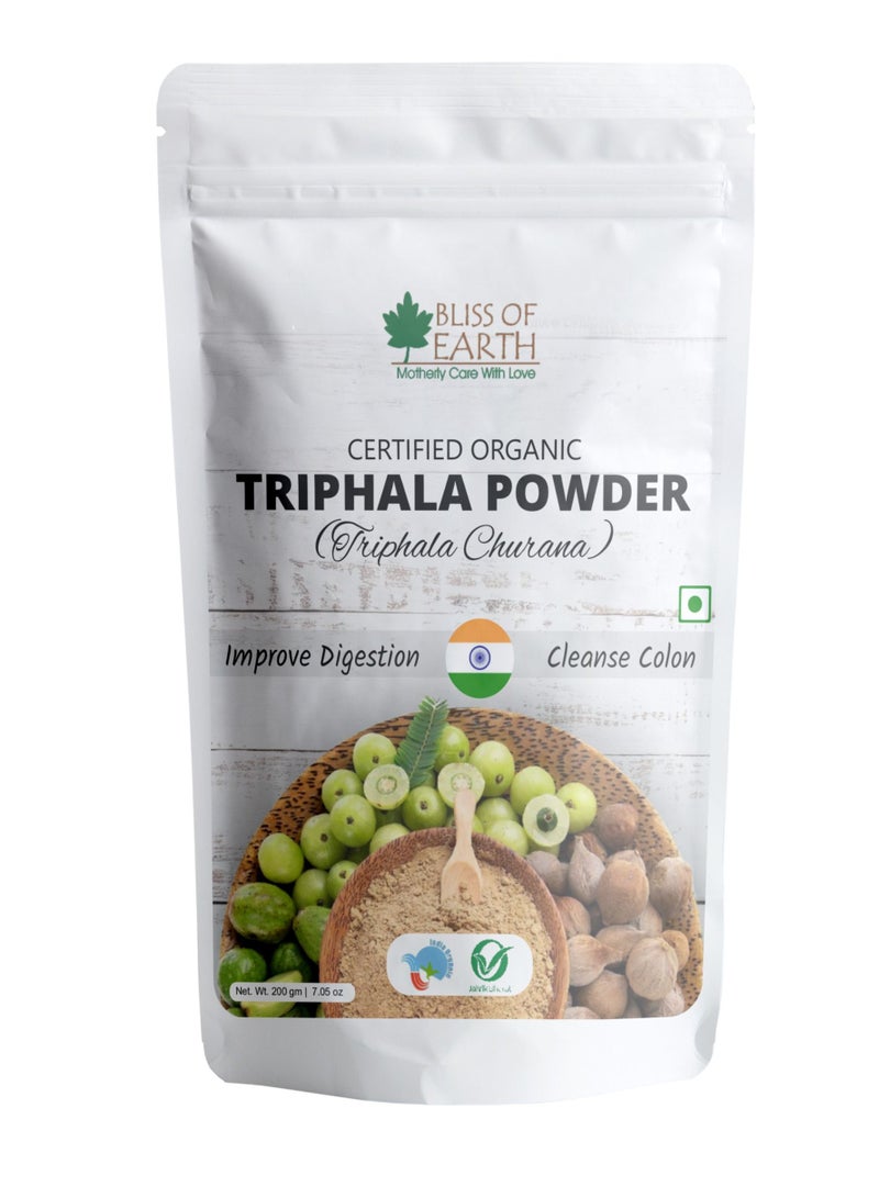BLISS OF EARTH Organic Triphala Powder Pure Ayurvedic Herbal Blend Help for Detox & Digestion Support Boost Immunity 200gm - Image 1