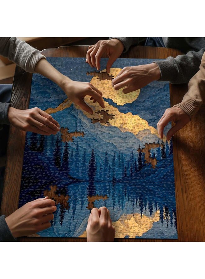 PICKFORU Mountain Puzzles for Adults 1000 Piece, Nature Puzzle Features Forest Tree Moon Grand Canyon, Landscape Scenic Paper Cut Art Challenge Jigsaw Puzzle - Image 4