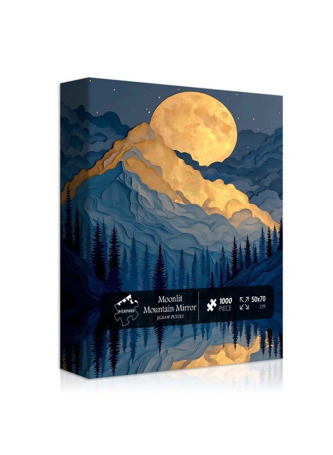 PICKFORU Mountain Puzzles for Adults 1000 Piece, Nature Puzzle Features Forest Tree Moon Grand Canyon, Landscape Scenic Paper Cut Art Challenge Jigsaw Puzzle - Image 1