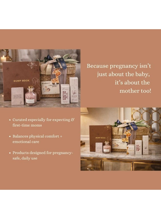 GLOMAMA Ultimate Baby Shower Gift Hamper for Mom-To-Be | 7+ Pampering Essentials: Roll on Stretch Mark Oil, Caramel Popcorn Nip Balm, Pain Relief Foot Cream, Sleep Sachet, Foot Soak, Bump Car Sticker & Baby/Pregnancy Book with Affirmations, Hospital Checklist & Mama Wellness Games. - Image 3