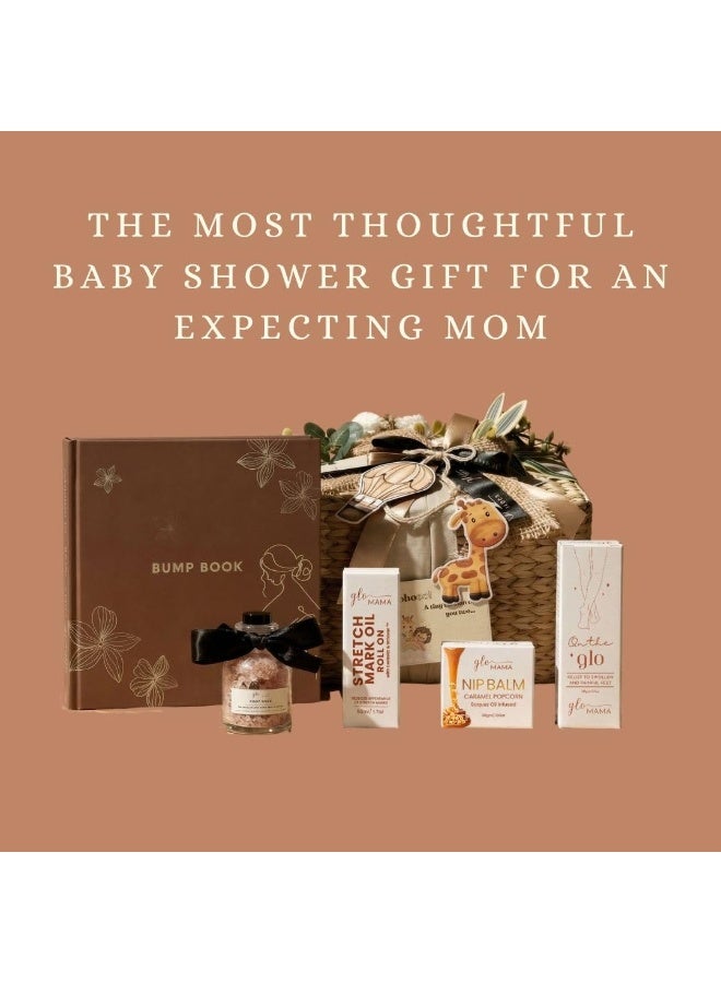 GLOMAMA Ultimate Baby Shower Gift Hamper for Mom-To-Be | 7+ Pampering Essentials: Roll on Stretch Mark Oil, Caramel Popcorn Nip Balm, Pain Relief Foot Cream, Sleep Sachet, Foot Soak, Bump Car Sticker & Baby/Pregnancy Book with Affirmations, Hospital Checklist & Mama Wellness Games. - Image 4