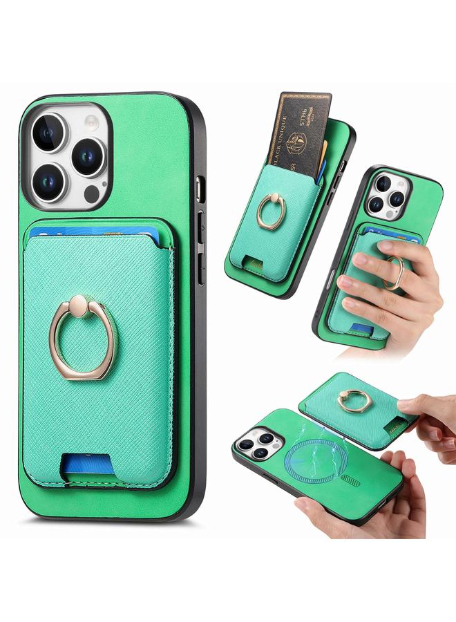 S-TOP Case For iPhone 15 Pro Retro Cross Leather Card Bag MagSafe Phone Case - Image 1