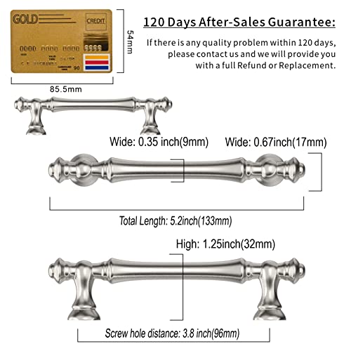 Amerdeco 10 Pack Brushed Satin Nickel Cabinet Hardware - 3.75 Inch(96mm) Hole Center Kitchen and Bathroom Drawer Pulls ZH0014 - Image 5