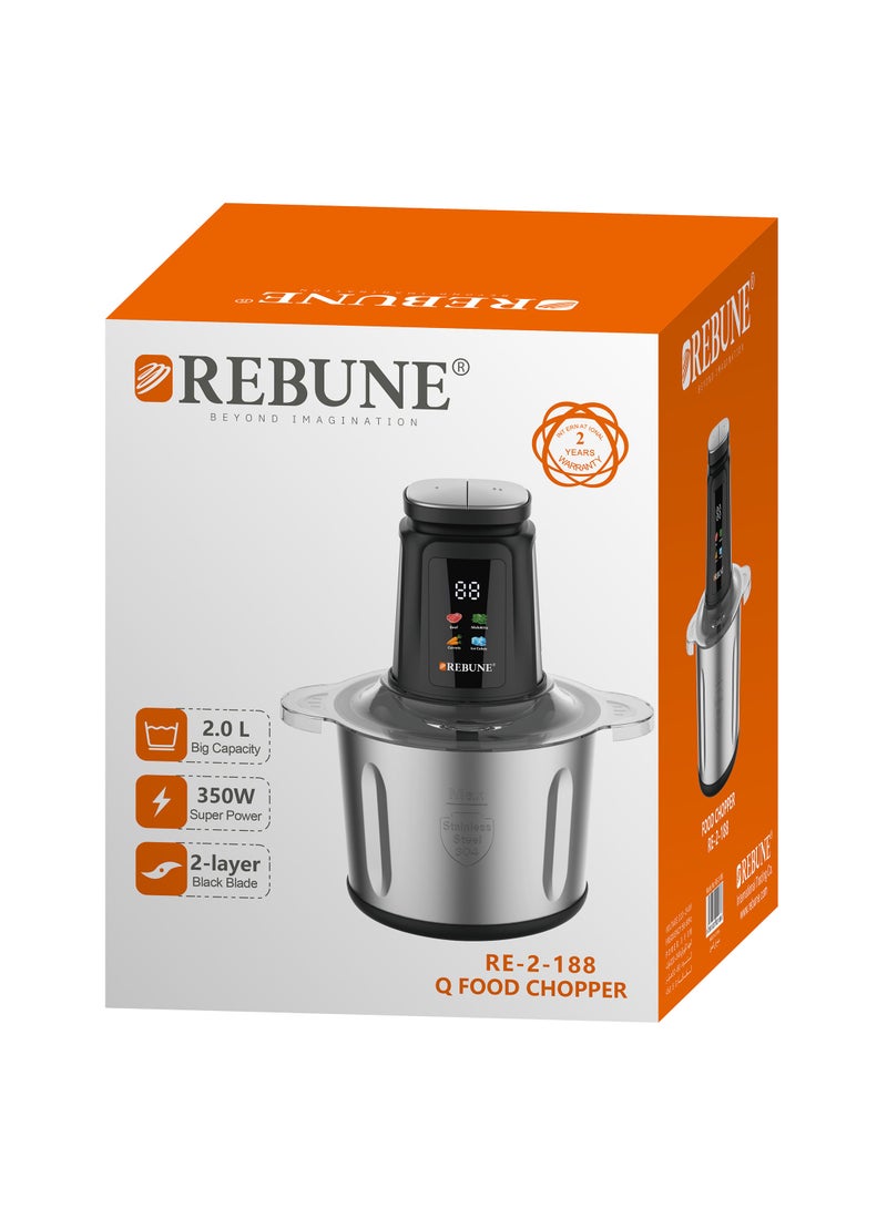 REBUNE Electric Vegetable and Meat Chopper, 2 Liters, 350W – with Digital Display – 2 L 350 W RE-2-188 BLACK - Image 2