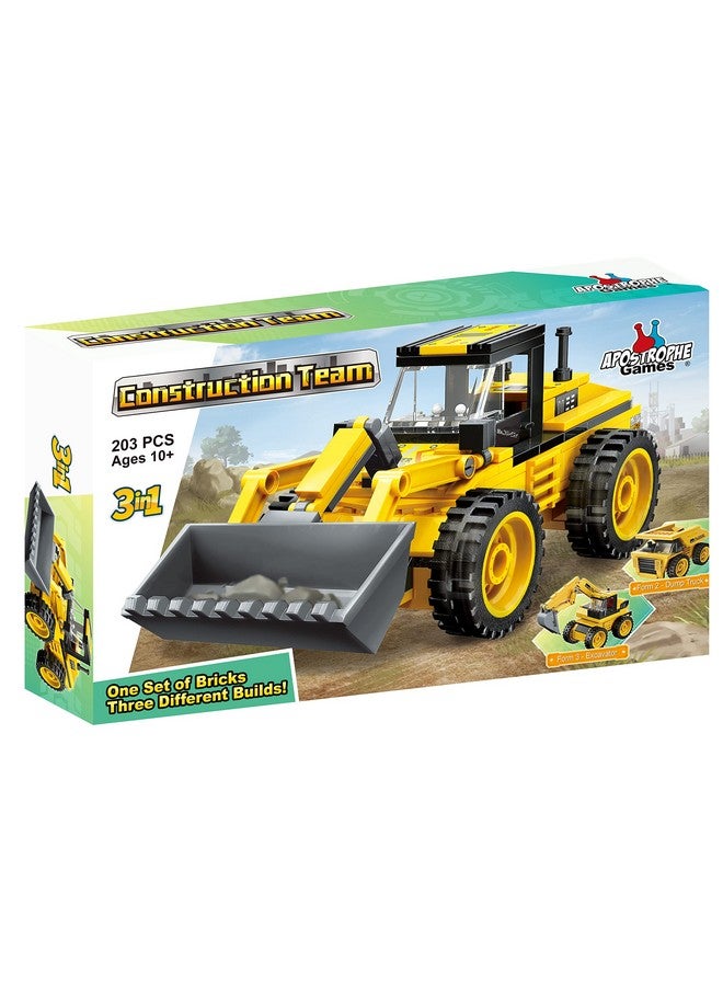 Apostrophe Games 3 in 1 Construction Team Building Block Set (203 Pieces) Build a Loader, Dump Truck or Excavator, for Kids and Adults - Image 4
