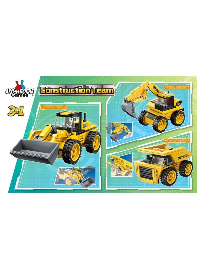 Apostrophe Games 3 in 1 Construction Team Building Block Set (203 Pieces) Build a Loader, Dump Truck or Excavator, for Kids and Adults - Image 2