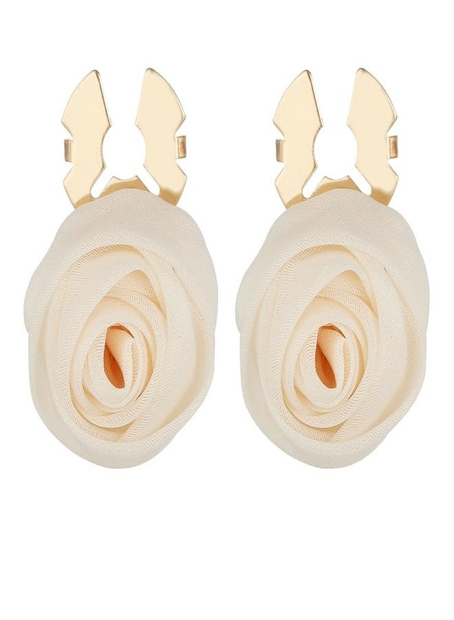 Dtja Fabric Flower Cufflinks for Women Elegant Shirt Sleeve Buttons Cover for Clothing Decorative Pins Fashion Wedding Festival Holiday Cuff Link Jewelry (Beige) - Image 1