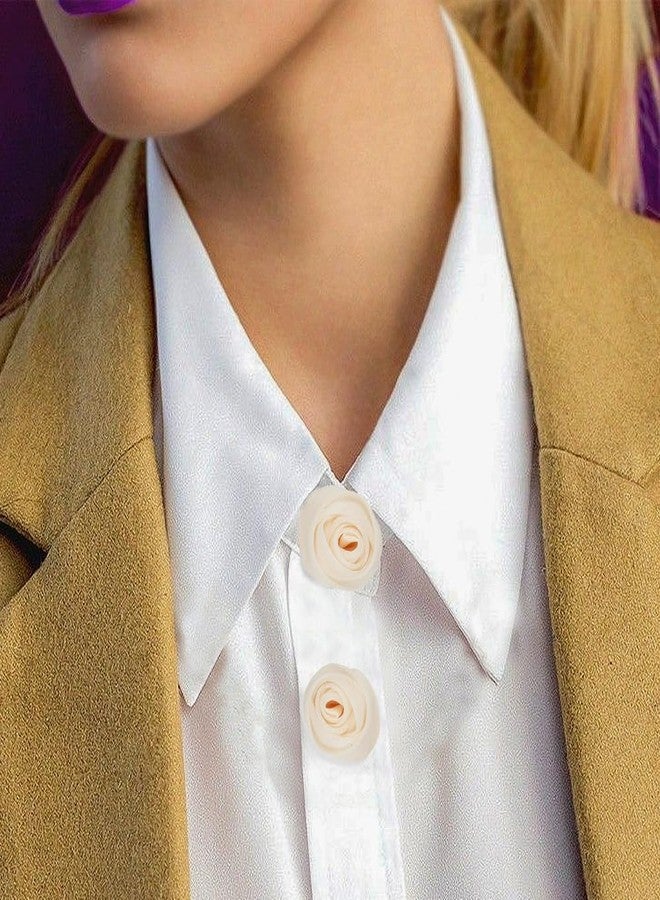 Dtja Fabric Flower Cufflinks for Women Elegant Shirt Sleeve Buttons Cover for Clothing Decorative Pins Fashion Wedding Festival Holiday Cuff Link Jewelry (Beige) - Image 2