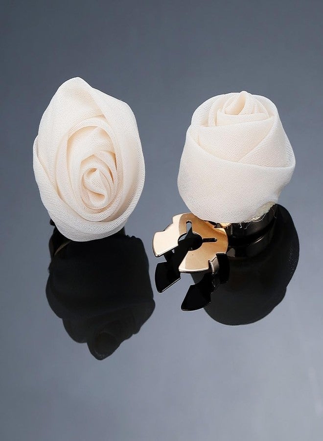Dtja Fabric Flower Cufflinks for Women Elegant Shirt Sleeve Buttons Cover for Clothing Decorative Pins Fashion Wedding Festival Holiday Cuff Link Jewelry (Beige) - Image 4