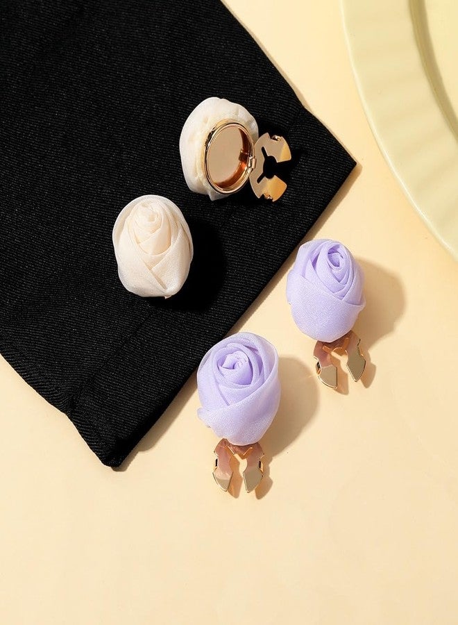 Dtja Fabric Flower Cufflinks for Women Elegant Shirt Sleeve Buttons Cover for Clothing Decorative Pins Fashion Wedding Festival Holiday Cuff Link Jewelry (Beige) - Image 3