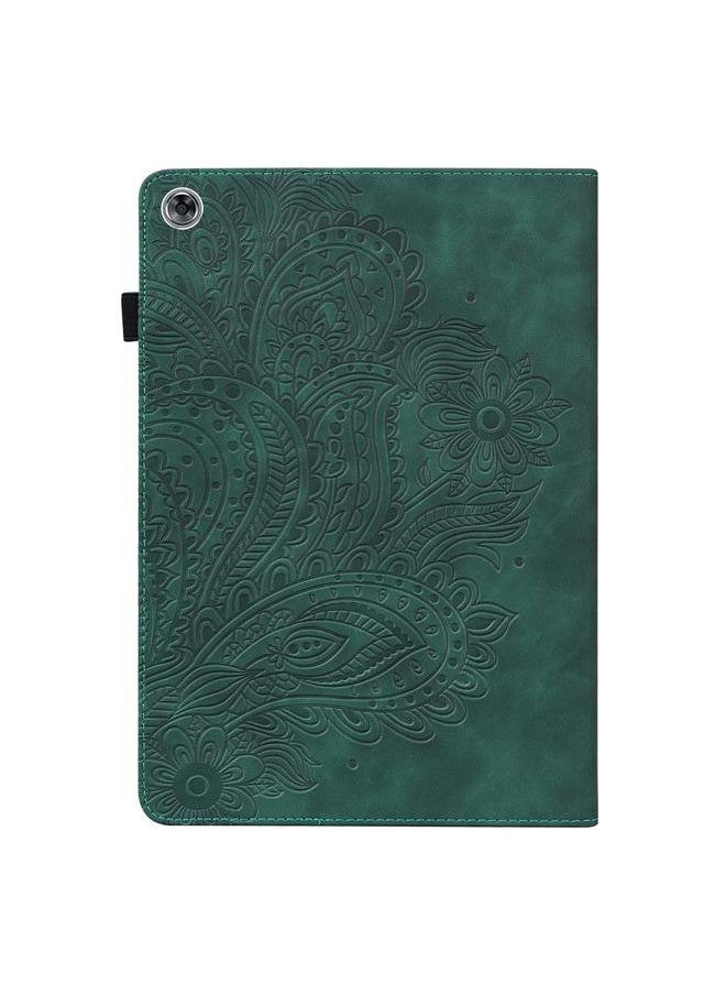 Green Tiger - Case For Huawei MediaPad M5 lite 10.1 Peacock Embossed Pattern TPU + PU Horizontal Flip Leather Case with Holder & Card Slots & Wallet & Sleep / Wake-up Function - Image 1