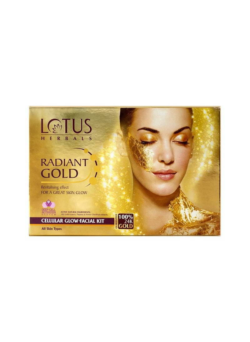Lotus Lotus Herbals Radiant Gold Cellular Glow Facial Kit 37gm Luxurious Formula for Radiant, Youthful Skin, Instant Glow & Hydration 