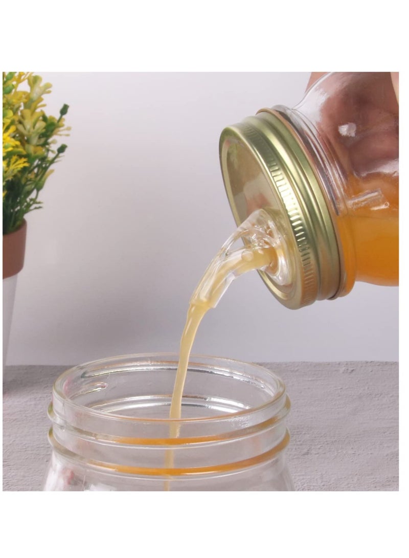 SYOSI Mason Jar Pour Spouts. free flow Mason Jar Pour Spouts, mason jar for spout regular mouth size 70mm dispenser germination cover. Suitable for any liquid. Leak-Proof,Gold (2-Pack + 2 Black Lid Caps) - Image 2