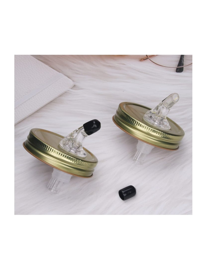 SYOSI Mason Jar Pour Spouts. free flow Mason Jar Pour Spouts, mason jar for spout regular mouth size 70mm dispenser germination cover. Suitable for any liquid. Leak-Proof,Gold (2-Pack + 2 Black Lid Caps) - Image 3