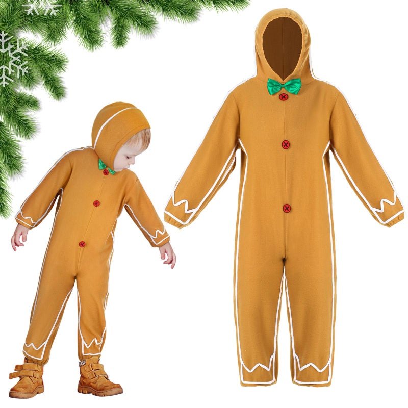 Geyoga Gingerbread Man Costume for Kids Home Clothing Christmas Gingerbread Outfit Bodysuit Hooded UnisexClassic34 Years - Image 3