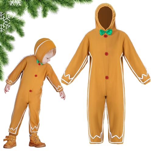 Geyoga Gingerbread Man Costume for Kids Home Clothing Christmas Gingerbread Outfit Bodysuit Hooded UnisexClassic34 Years - Image 1