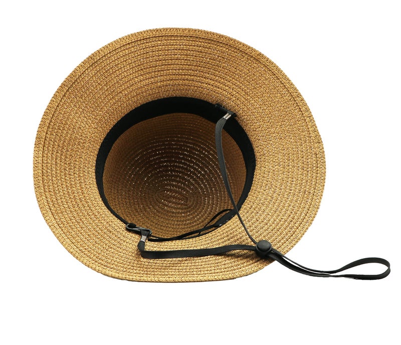 Eohak Girls Wide-Brim Straw Sun-Hat for Summer Beach with Bow 5 to 9 Years (Khaki, 5-9 Years) - Image 3