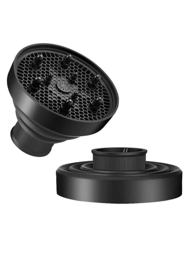 Universal Hair Diffuser Adaptable for Blow Dryers with 1.4-Inch to 1.96-Inch,for Curly or Wavy Hair, Lightweight Foldable Portable Travel Folding Design - Black - Image 1