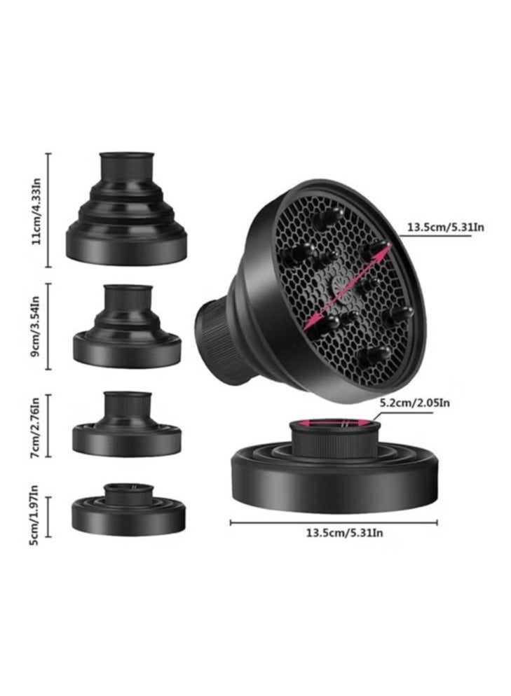 Universal Hair Diffuser Adaptable for Blow Dryers with 1.4-Inch to 1.96-Inch,for Curly or Wavy Hair, Lightweight Foldable Portable Travel Folding Design - Black - Image 4
