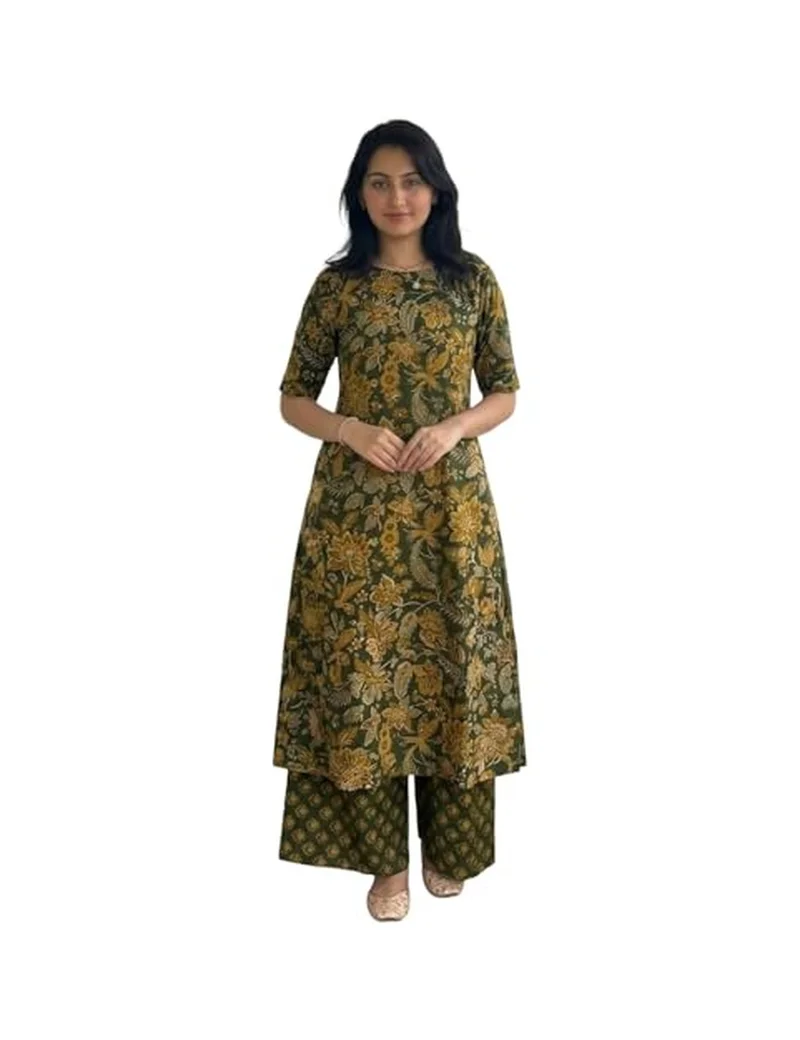 Gosriki GoSriKi Women's Rayon Viscose Straight Printed Kurta with Palazzo