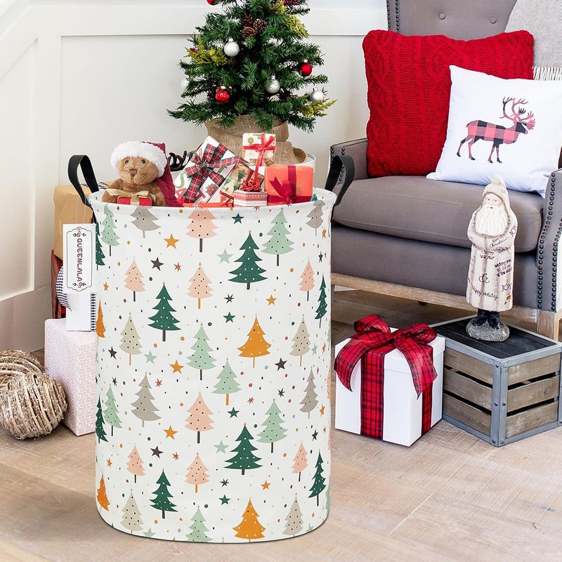QUEENLALA Large Storage Basket,Laundry Hamper/Bathroom/Home Decor/Collapsible Round Storage Bin,Boys and Girls Hamper/Boxes/Clothing(Round-pine tree) - Image 5