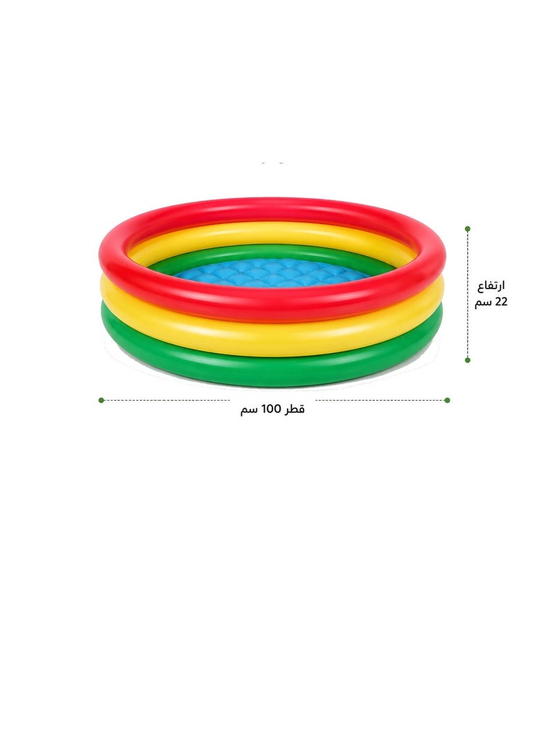 STORE 7 Inflatable Round Children's Pool with 3 Colorful Rings – PVC Water Pool for Kids, Garden and Rooftop – Safe Summer Swimming Pool for Children – Small Children's Pools – 100x22cm – 172182 - Image 2