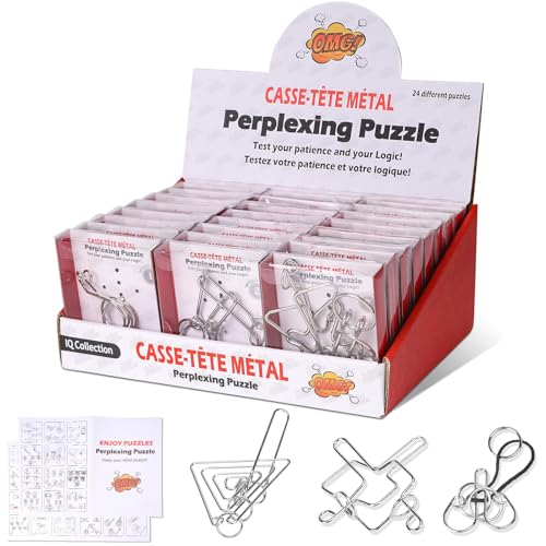 Tuauoe Metal Puzzles Brain Teaser 24pcs Metal Wire Puzzles for Adults Kids Teenagers Classical Mini Mind Ring Puzzle Set Educational IQ Unlock Interlocking Toy Lock Puzzle Gift Set - Image 1