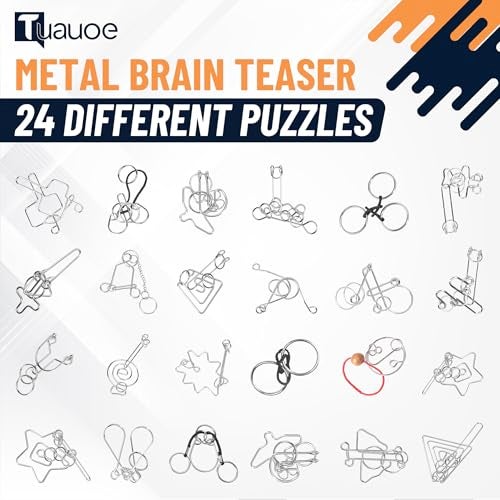 Tuauoe Metal Puzzles Brain Teaser 24pcs Metal Wire Puzzles for Adults Kids Teenagers Classical Mini Mind Ring Puzzle Set Educational IQ Unlock Interlocking Toy Lock Puzzle Gift Set - Image 5