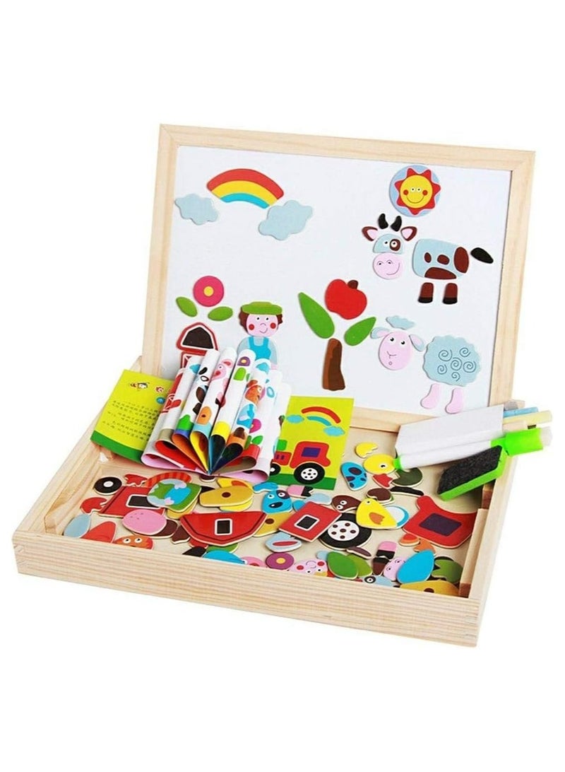 Wooden Magnetic Puzzle Figure Animals Farming Drawing Board Box Kids Educational Toy cm - Image 1
