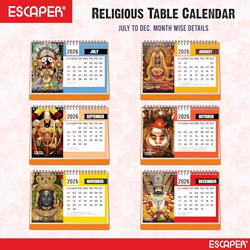 ESCAPER Famous Hindu Temples 2026 Desk Calendar – Table Calendar with Vaishno Devi, Amarnath, Kedarnath, Mahakaleshwar, Kamakhya & Siddhi Vinayaka Photos, Spiritual Calendar for Home & Office - Image 3