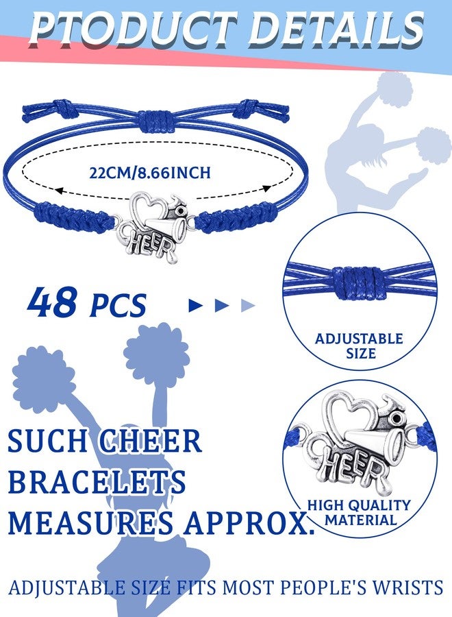 Inbagi 48 Pcs Cheerleader Gifts Cheer Bracelet Girls Cheerleading Charm Bracelet Adjustable Cheerleader Gifts for Cheer Team Cheerleading Jewelry Accessories Bulk (Blue) - Image 2