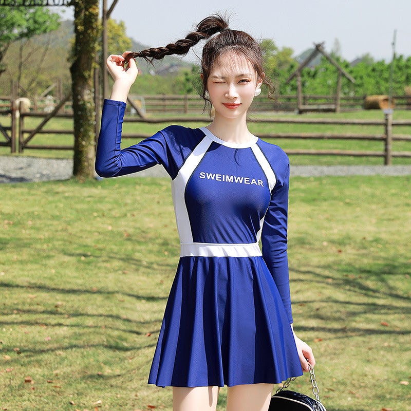E-Commerce Skirt-Style One-Piece Boxer Shorts Long Short Sleeve Japanese And Korean-Style Small Fresh Swimsuit Women - Image 5