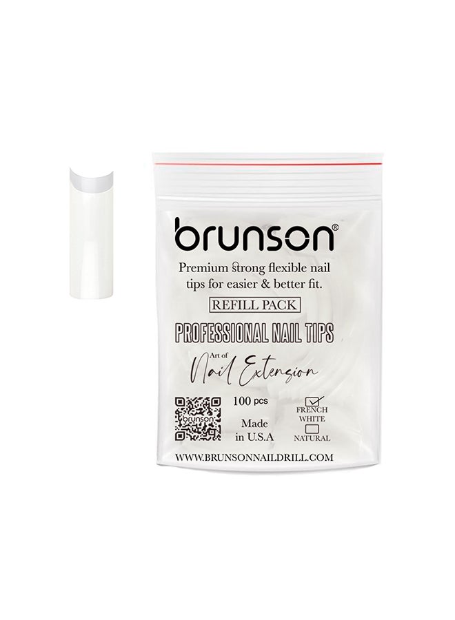 brunson نصائح أظافر زائفة كلاسيكية فرنسية بيضاء احترافية عبوة إعادة تعبئة 100 قطعة - الحجم 4, CLFCN4 - Image 1